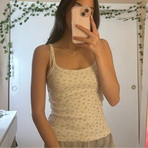 Brandy Melville white and green floral Skylar tank top